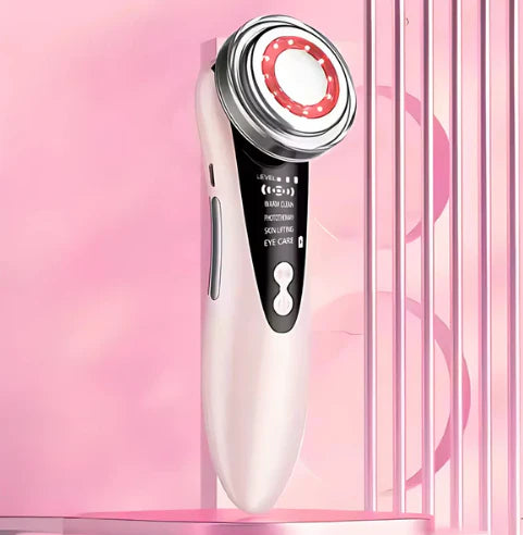 Masajeador facial con frío y calor antiarrugas rosa